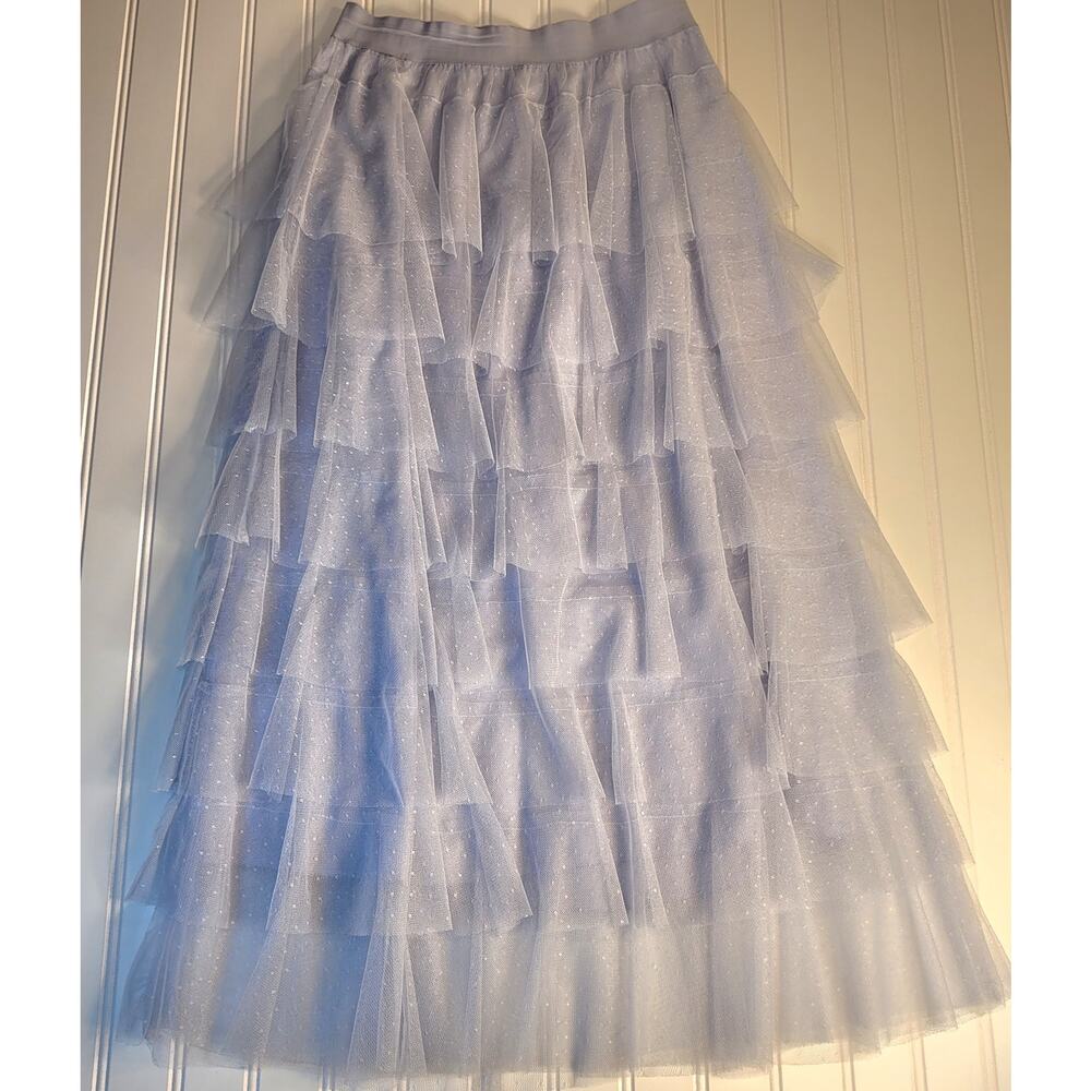 Anthropologie gorgeous dotted tulle tiered maxi skirt lovely blue size xsmall!!!
